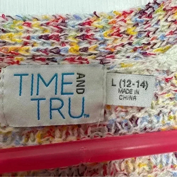 Time And True Cable  Knit Sweater V-Neck White/Multicoloured Size Large - Picture 7 of 16
